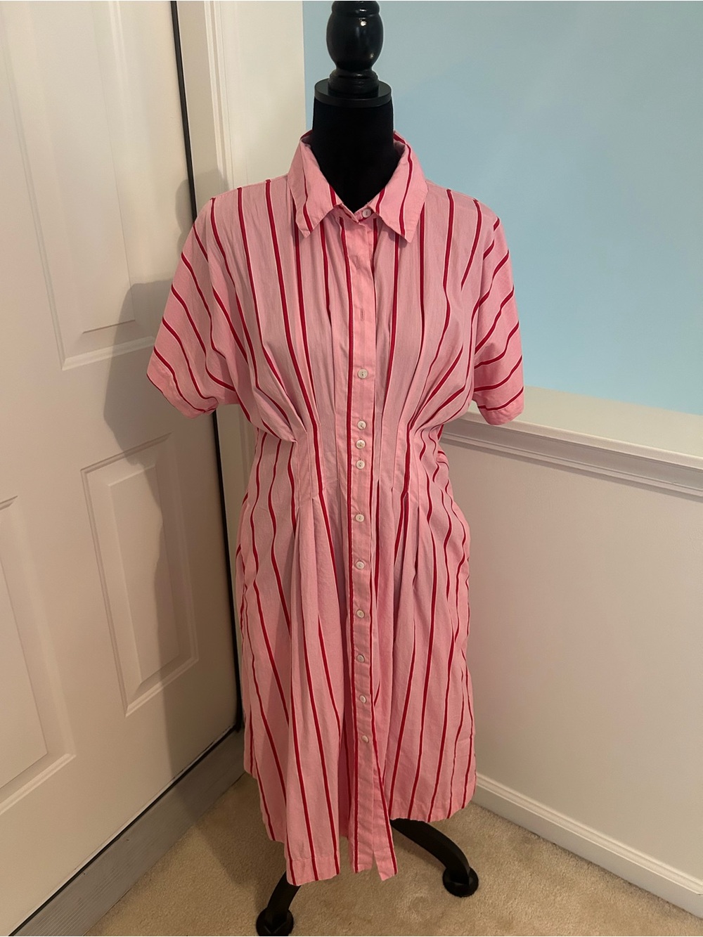 Anthropologie Pink Striped Button-Front Shirt Dress